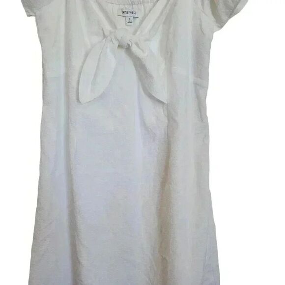 Nine West Women's White Poly/Cotton Seersucker Flutter Sleeve Lined Dress NEW - Picture 4 of 15